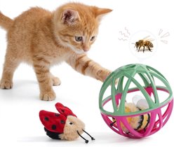 Pawsible Indoor Hunting Simulation Real Insect Sound Interactive Prey Cage Electronic Plush Cat Toy with Catnip, Yellow
