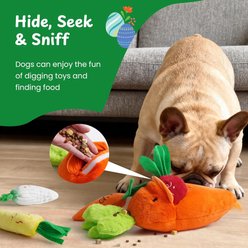 Nocciola Toys-in-a-Toy Hide & Seek Puzzle, Mini Carrot & Leaves Plush, Squeaky, Crinkle, Interactive Tough Chew Dog Toy, Orange, Small slide 2 of 6