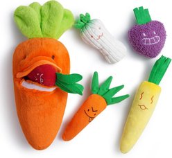 Nocciola Toys-in-a-Toy Hide & Seek Puzzle, Mini Carrot & Leaves Plush, Squeaky, Crinkle, Interactive Tough Chew Dog Toy, Orange, Small