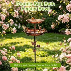 Wisfor 2 Tier Metal Outdoor Bird Bath Antique Copper Freestanding Wild Bird Feeder with Butterfly Decor & Vintage Garden Stake, Bronze, 30 x 118-cm slide 2 of 8