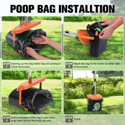 UPSKY Stainless Steel Odor-Proof Lid Long Handle Heavy Duty Dog Pooper Scooper with Swivel Bin, Rake Kit & 100 Waste Bags, Orange, 33.4-in slide 2 of 7
