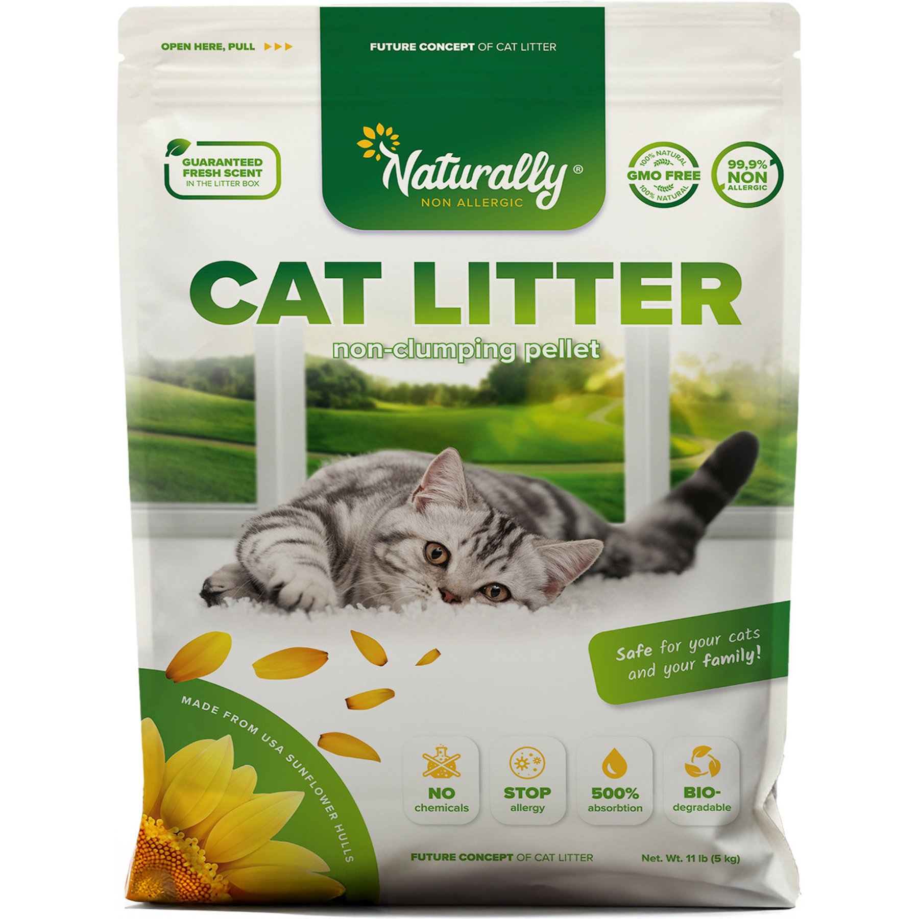 Naturally Non Allergic Non-Clumping Odor Control Dust Free Cat Litter, 11-lb bag, Gray