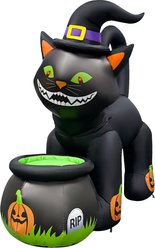 Goosh Animated Black Cat with Witch Hat & Cauldron Inflatable Yard Decor, 5.2-ft