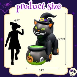Goosh Animated Black Cat with Witch Hat & Cauldron Inflatable Yard Decor, 5.2-ft slide 2 of 5
