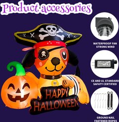 Goosh Pirate Dachshund with Pumpkin & Happy Halloween Sign Inflatable Yard Decor, 5-ft slide 2 of 5