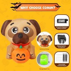 Goosh Pug Dog Holding Pumpkin Inflatable Yard Decor, 4-ft slide 2 of 3