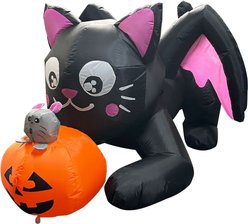 Goosh Halloween Black Cat with Pumpkin Inflatable Yard Decor, 5-ft