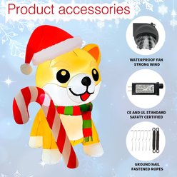 Goosh Shiba Inu Dog Inflatable Holding Candy Cane with Santa Hat Inflatable Yard Decor, 5.2-ft slide 2 of 5