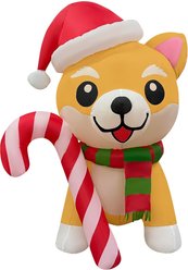 Goosh Shiba Inu Dog Inflatable Holding Candy Cane with Santa Hat Inflatable Yard Decor, 5.2-ft slide 1 of 5