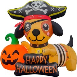 Goosh Pirate Dachshund with Pumpkin & Happy Halloween Sign Inflatable Yard Decor, 5-ft