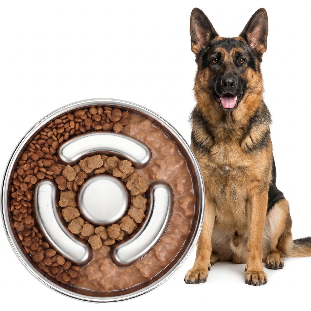 AIPERRO Bloat-Prevention Non-Slip Dishwasher-Safe Stainless Steel Slow Feeder Dog Bowl, 4-cup