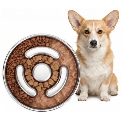 AIPERRO AIPERRO Bloat-Prevention Non-Slip Dishwasher-Safe Stainless Steel Slow Feeder Dog Bowl, 2-cup
