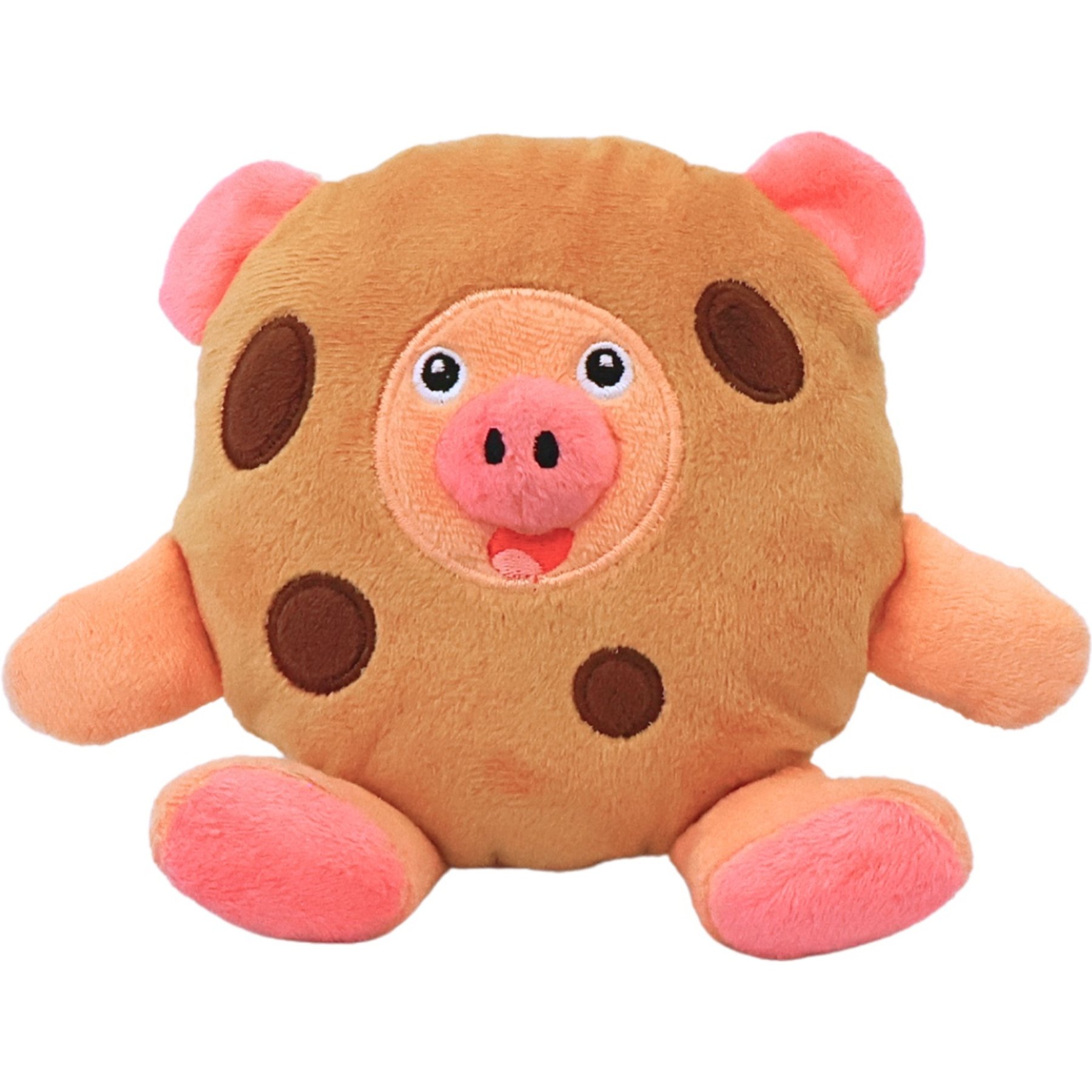 Fikas Freaky Friends Cookie Pig Squeaky Emotional Support Plush Dog Toy, Brown/Pink