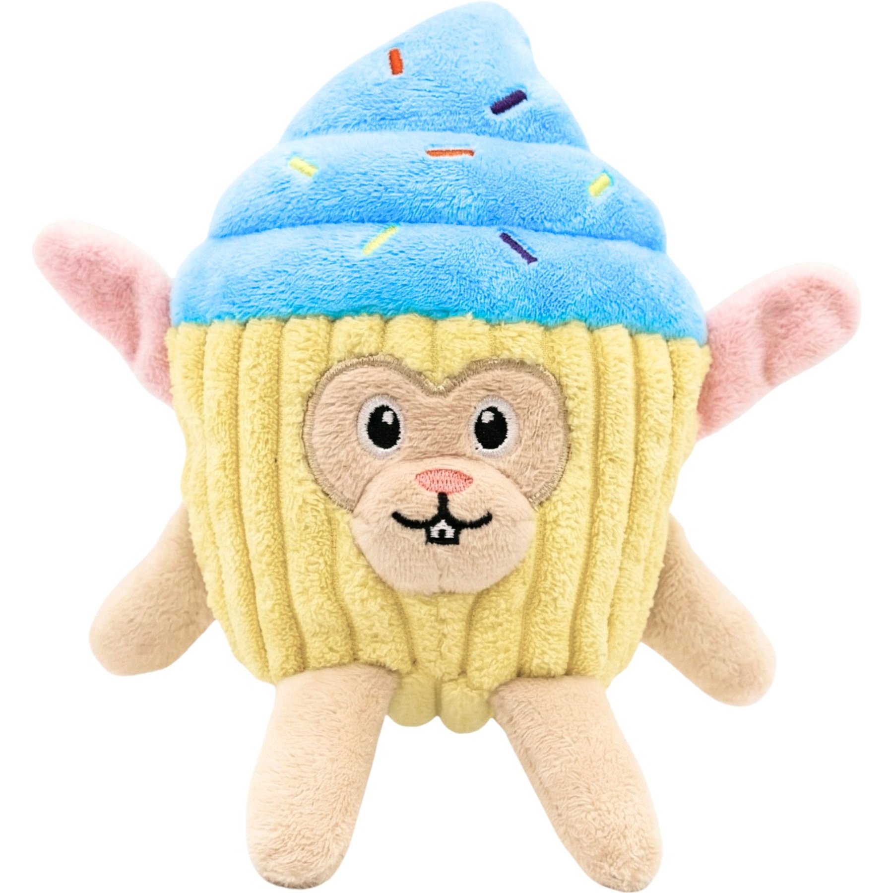 Fikas Freaky Friends Cupcake Bunny Squeaky Emotional Support Plush Dog Toy, Blue/Cream