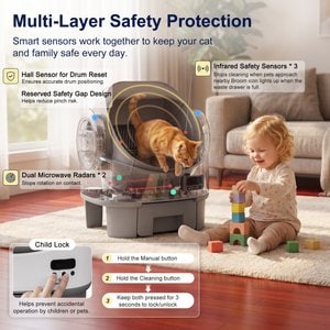 WARCAT Open-Top Self-Cleaning Cat Litter Box, Gray