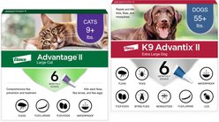 K9 Advantix II Flea & Tick Spot Treatment for Dogs, over 55 lbs, 6 Doses (6-mos. supply) + Advantage II Flea Spot Treatment for Cats, over 9 lbs, 6 Doses (6-mos. supply)