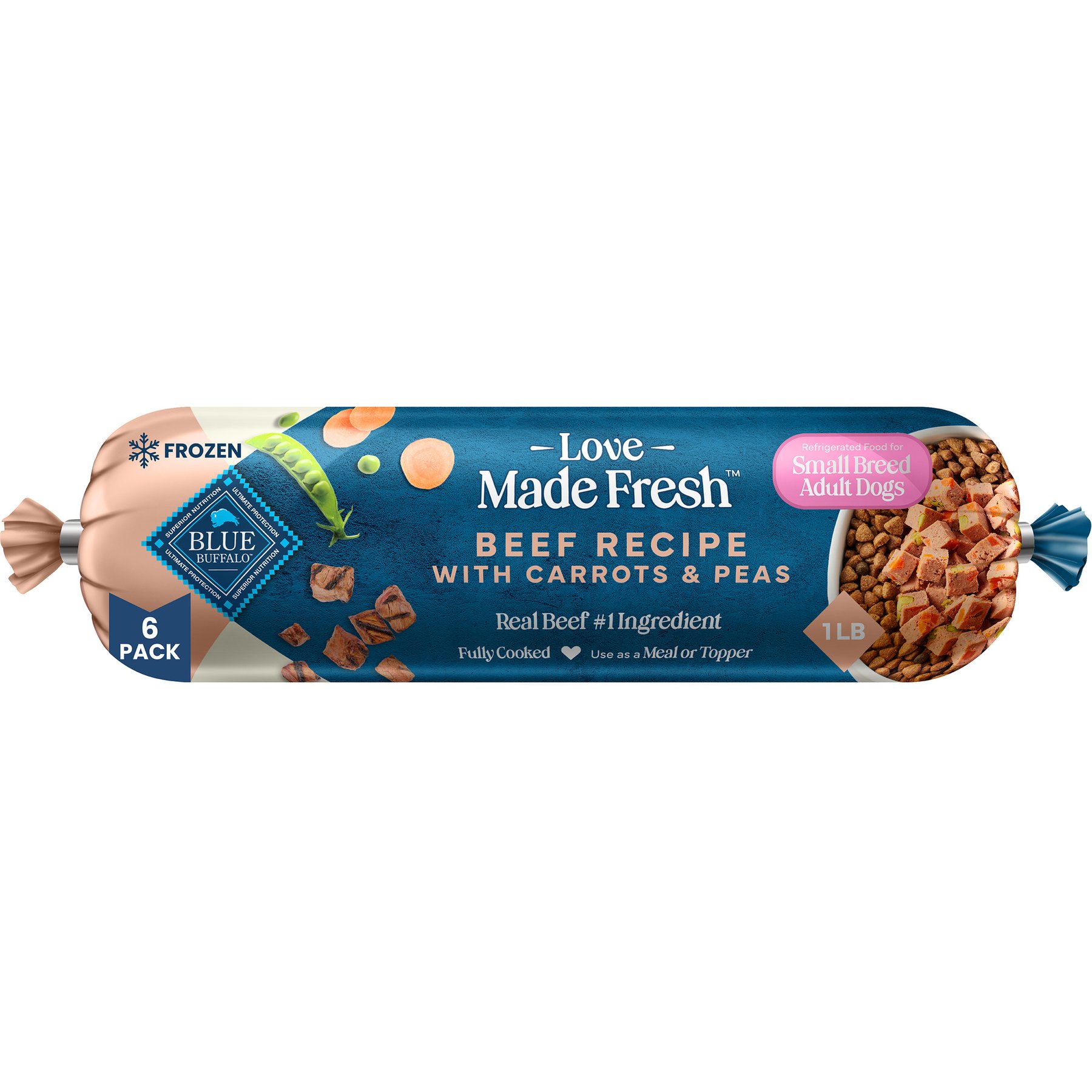 Blue Buffalo Love Made Fresh Beef with Carrots & Peas Small Breed Fresh Frozen Dog Food, 1-lb roll, case of 6