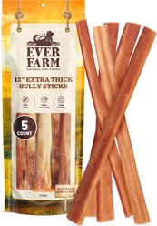 Ever Farm 12-inch Extra Thick Jumbo Grass Fed Beef Bully Stick Dog Chew, 5 count