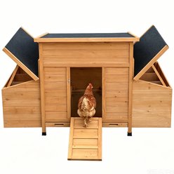 Yafylly 6 Nesting Boxes, Pull-Out Tray & Asphalt Roof Wooden House with Ramp Chicken Coop