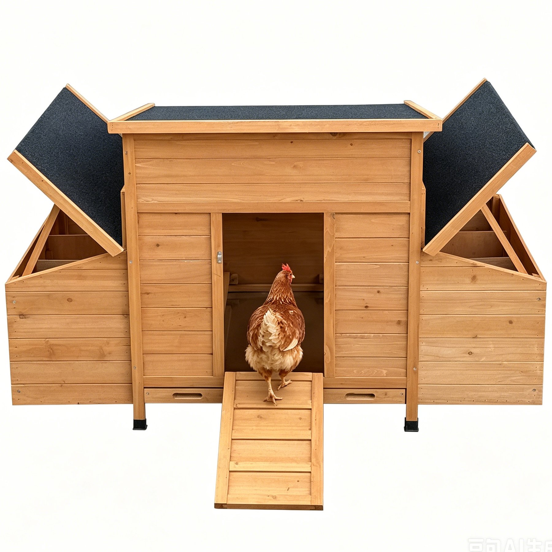 Yafylly 6 Nesting Boxes, Pull-Out Tray & Asphalt Roof Wooden House with Ramp Chicken Coop