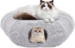 Bencmate Soft Plush Peekaboo Cat Cave Donut Tunnel Cat Bed, Medium, Grey