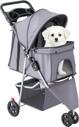 Bencmate Waterproof & Foldable 3-Wheel Dog Stroller with Storage Basket & Cup Holder, Grey, 29.13 x 17.72 x 39.37-in
