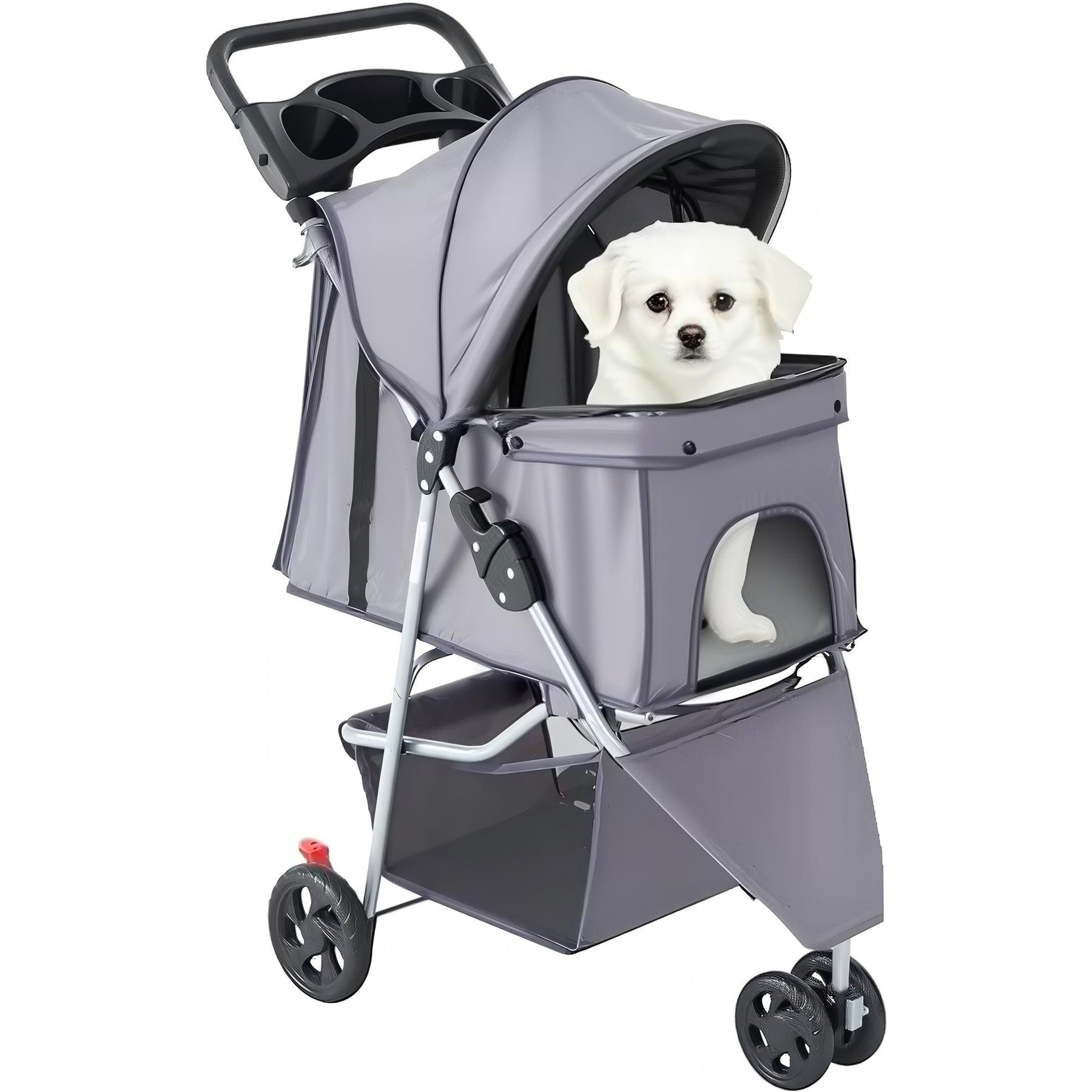 Bencmate Waterproof & Foldable 3-Wheel Dog Stroller with Storage Basket & Cup Holder, Grey, 29.13 x 17.72 x 39.37-in