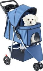 Bencmate Waterproof & Foldable 3-Wheel Dog Stroller with Storage Basket & Cup Holder, Blue, 29.13 x 17.72 x 39.37-in