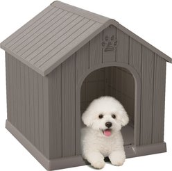 Bencmate Mold Resistant UV Protected Waterproof Plastic Dog House, 26.26 x 24.57 x 25.83-in, Brown