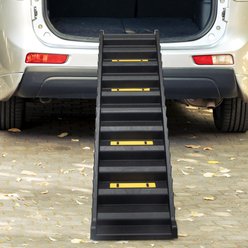 Bencmate Folding & Portable Rubber Feet Vehicle Stairs Ladder Storage Space Dog Ramp with Nonslip Mats, Black, 15.75 x 2.95 x 2.95-in