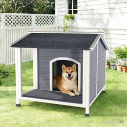 Bencmate Outdoor Waterproof Windproof Cage Warm Wooden Kennel Dog House, 35.83 x 39.38 x 32.5-in, Light Grey