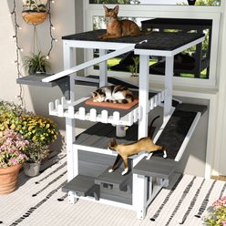Bencmate Multi-Level Play Zone 4 Tier Outdoor Weatherproof Balcony Tree Tower Cat House, 34.25 x 34 x 45.47-in, White