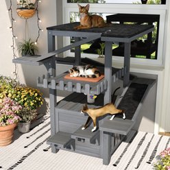 Bencmate Multi-Level Play Zone 4 Tier Outdoor Weatherproof Balcony Tree Tower Cat House, 34.25 x 34 x 45.47-in, Grey