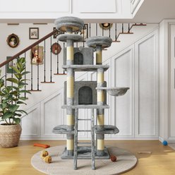 Bencmate Multilevel 70.87-in Hanging Hammock Cat Tree with 2 Private Condos & 3 Perches, Gray