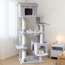 Bencmate Multilevel Unique Cat House Tree with Hammock & Scratching Post, 21.7 x 18.1 x 64-in, Light Gray