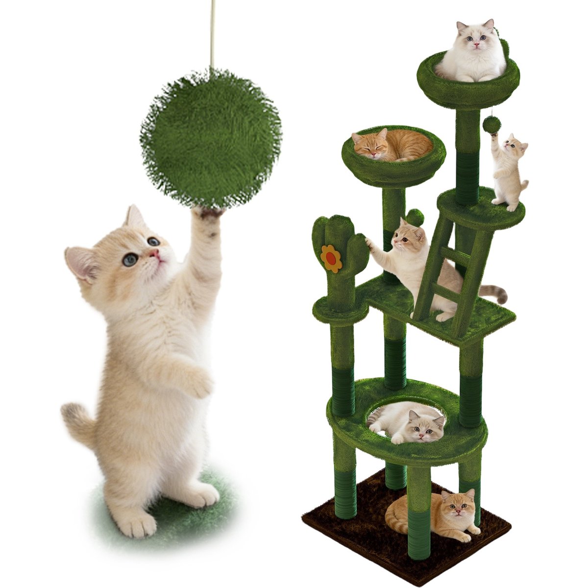 Trygoal Multilevel 72-in Cozy Perchand Scratching Post Cat Tree, Green