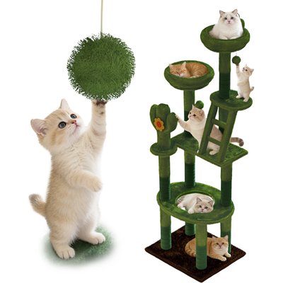 Trygoal Trygoal Multilevel 72-in Cozy Perchand Scratching Post Cat Tree, Green