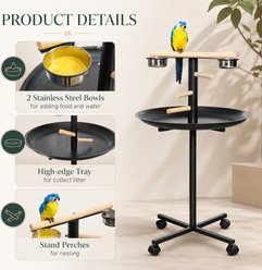 Little Pals Stainless Steel Bowls Rolling Bird Stand with Wheels, Perch, Feeder Station & 23.5-in Round Tray, Black, 7.1-lb slide 2 of 9