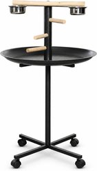 Little Pals Stainless Steel Bowls Rolling Bird Stand with Wheels, Perch, Feeder Station & 23.5-in Round Tray, Black, 7.1-lb