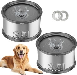 Twinsing Slow Drinking Double Stainless Steel Dog Water Bowl with Anti Slip Mat, Grey, 2 Count, Small: 3.5-L / 118-oz