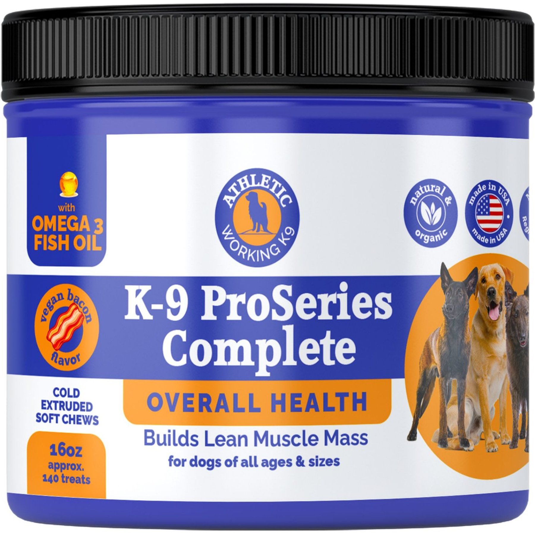 K-9 ProSeries Complete Over All Health & Organic Digestive Health Flavored Soft Chews Supplement for Dogs, 12-oz tub