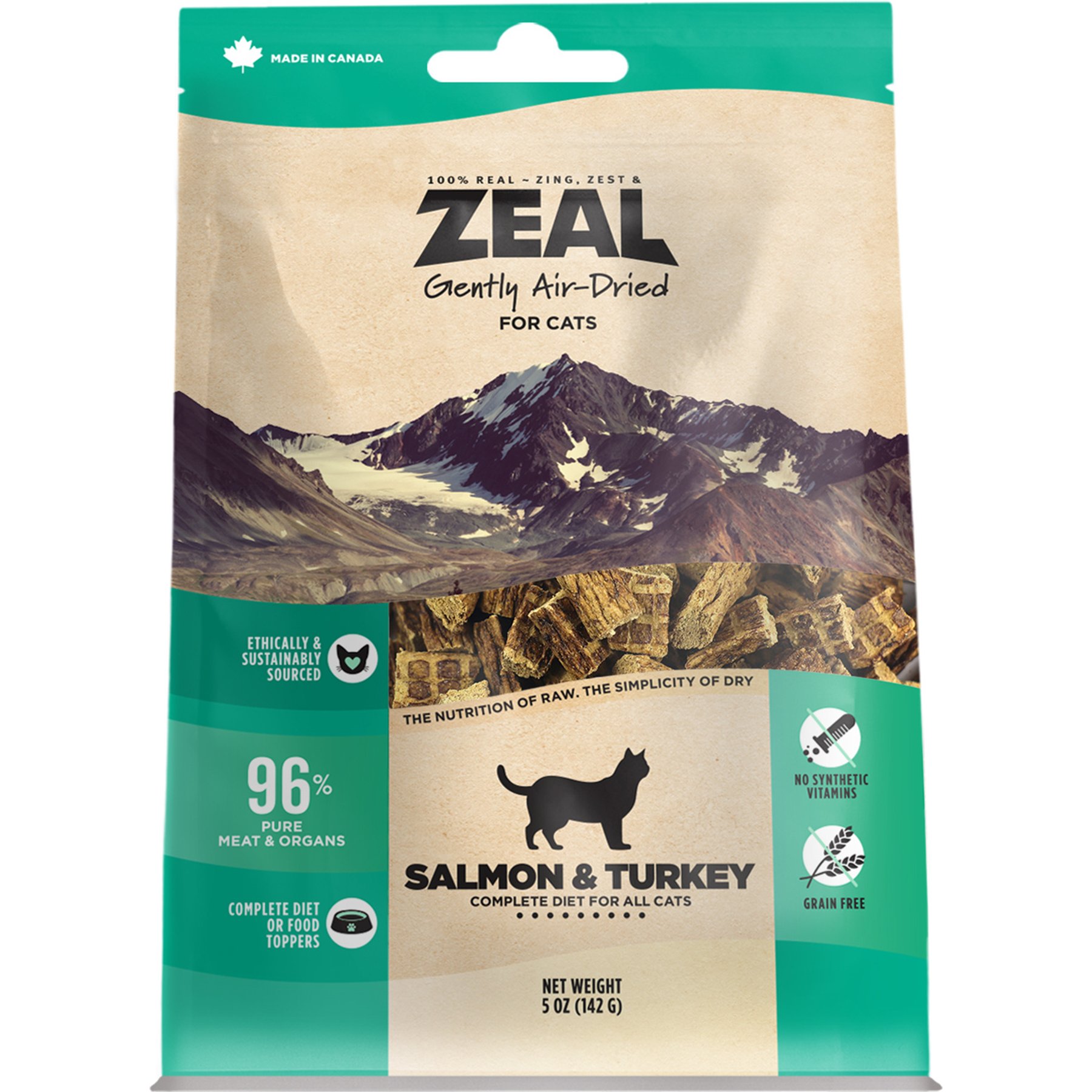 ZEAL Salmon & Turkey Recipe Grain-Free Gently Air-Dried Cat Food, 5-oz bag