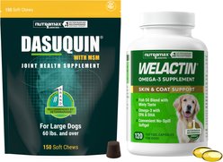Nutramax Welactin Canine Omega-3 Softgel Capsules + Dasuquin with MSM Soft Chews Joint Health Large Dog Supplement