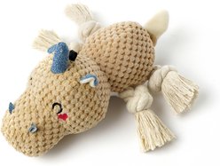 PawsPik Unicorn Squeaky Crinkle Plush Rope Tug & Chew Dog Toy, Beige