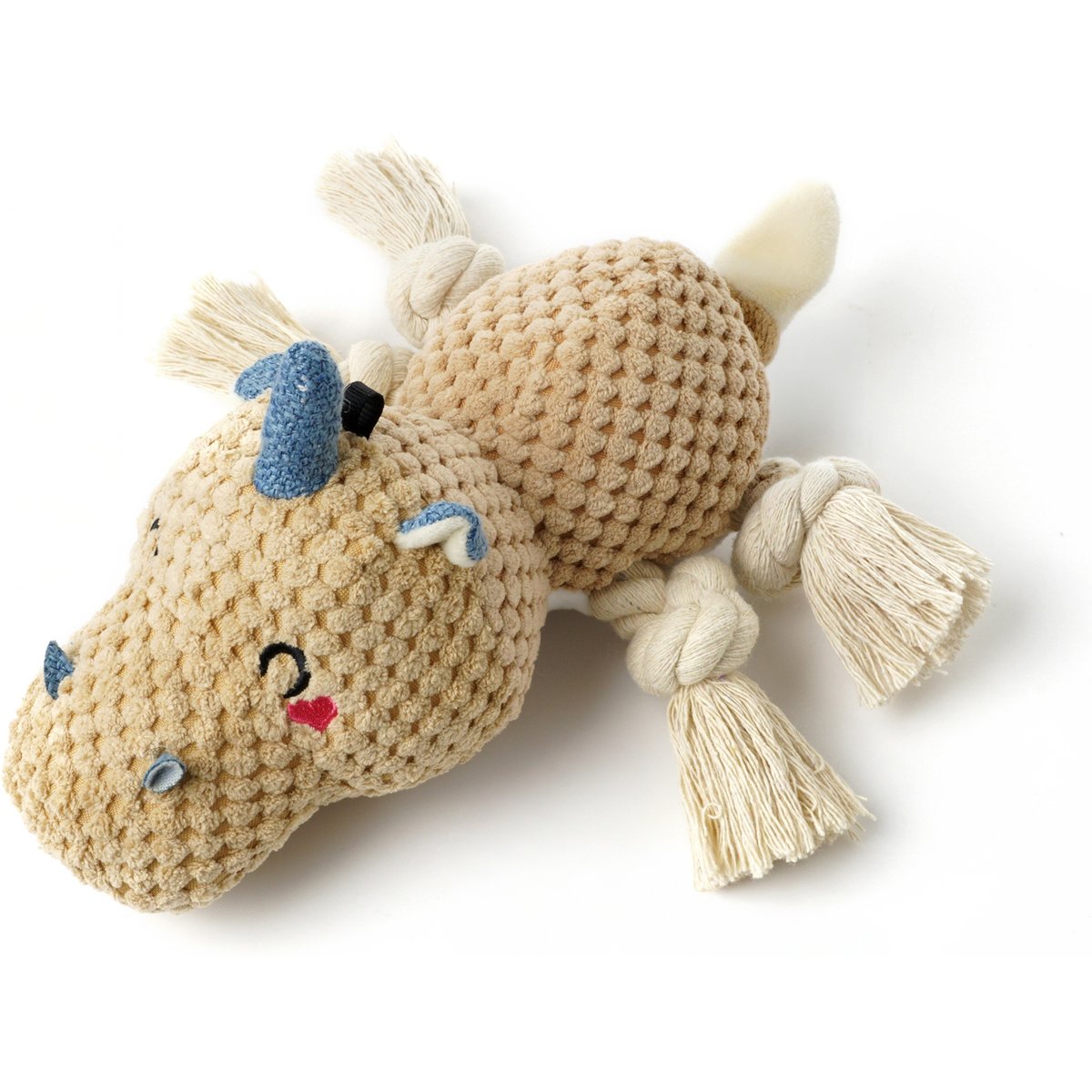 PawsPik Unicorn Squeaky Crinkle Plush Rope Tug & Chew Dog Toy, Beige