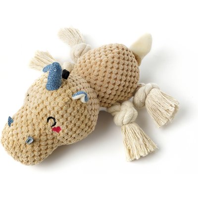 PawsPik PawsPik Unicorn Squeaky Crinkle Plush Rope Tug & Chew Dog Toy, Beige