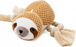 PawsPik Sloth Squeaky Plush Rope Tug & Chew Dog Toy, Beige