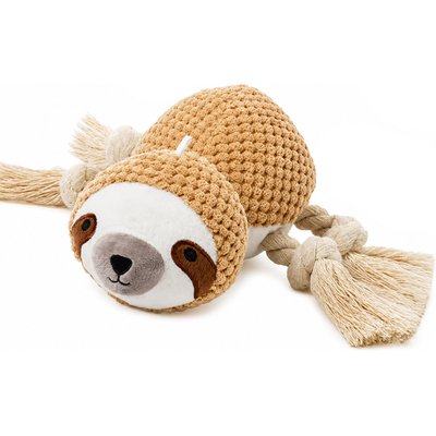 PawsPik PawsPik Sloth Squeaky Plush Rope Tug & Chew Dog Toy, Beige