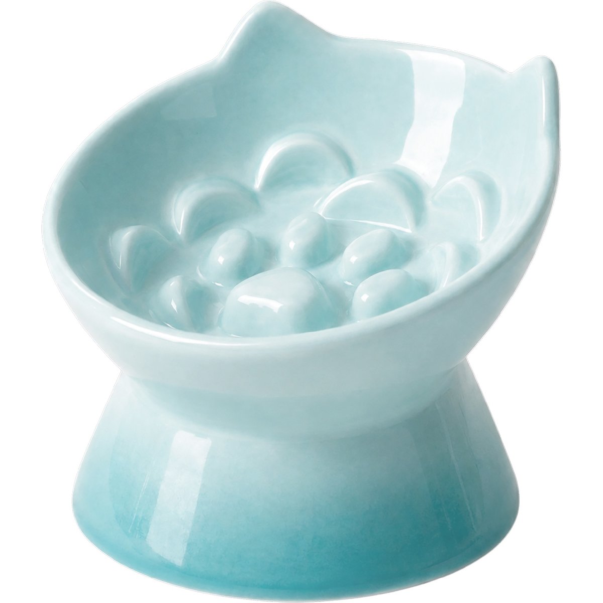 PawsPik Lynx Ceramic Raised Slow Ceramic Dog & Cat Elevated Food Bowl, Arctic Ombre