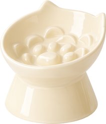 PawsPik Lynx Ceramic Raised Slow Ceramic Dog & Cat Elevated Food Bowl, Daisy Yellow